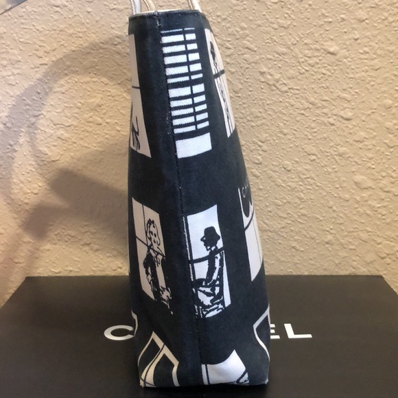 CHANEL Coco Canvas Window Tote Bag Black White Classic - Picture 6 of 15